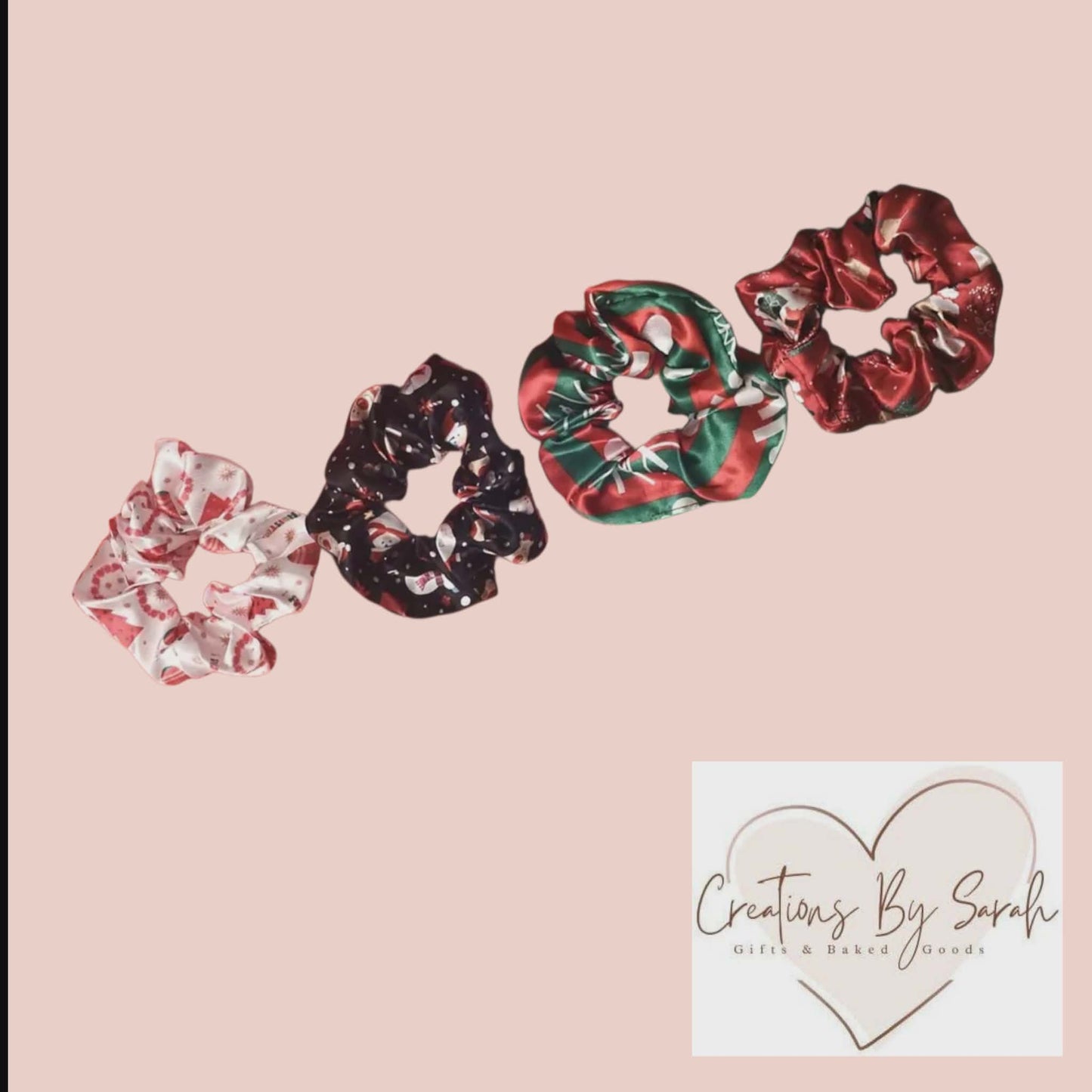 Christmas Themed Scrunchies With Or Without Scarf Attachment