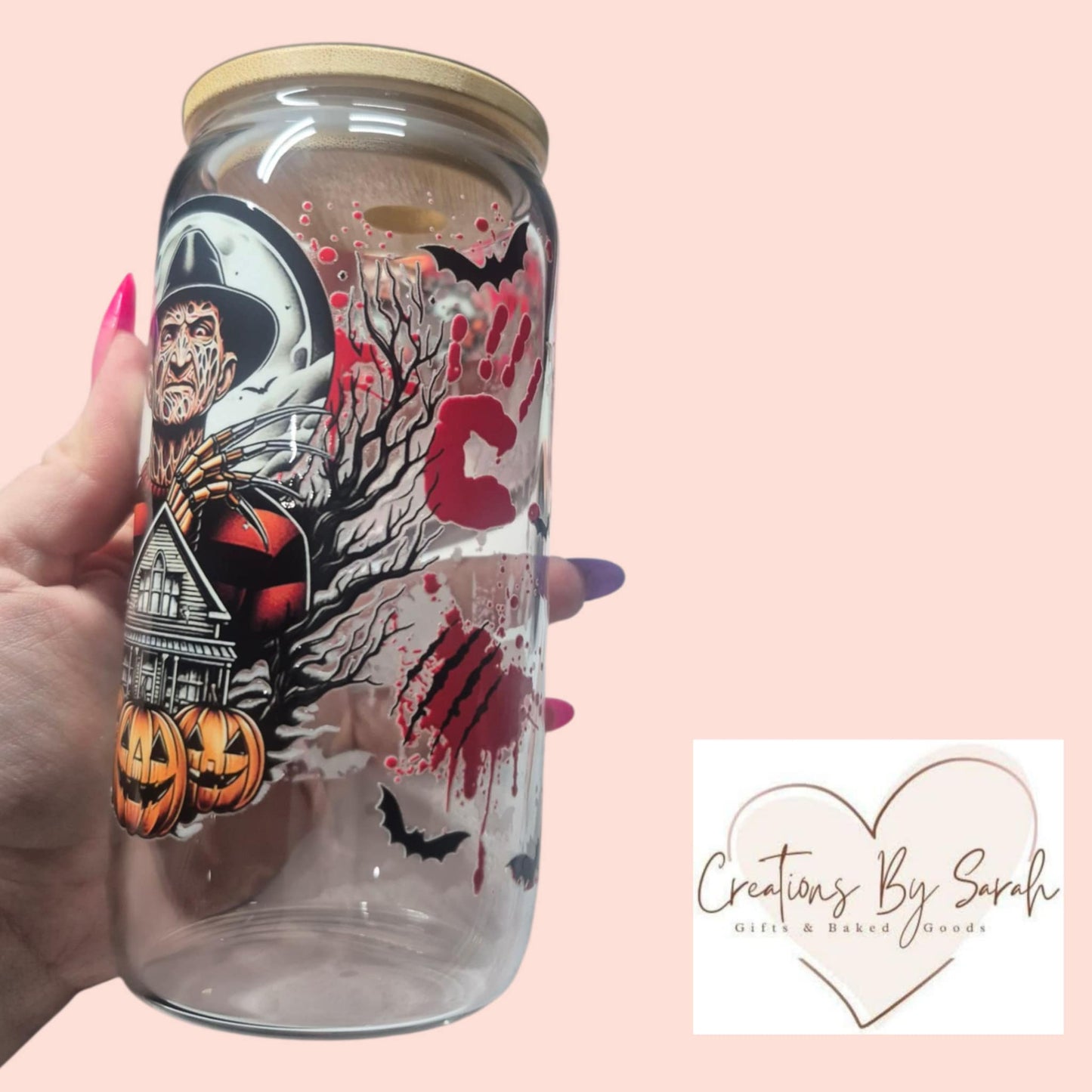 Freddy Krueger 16oz glass drink tumbler