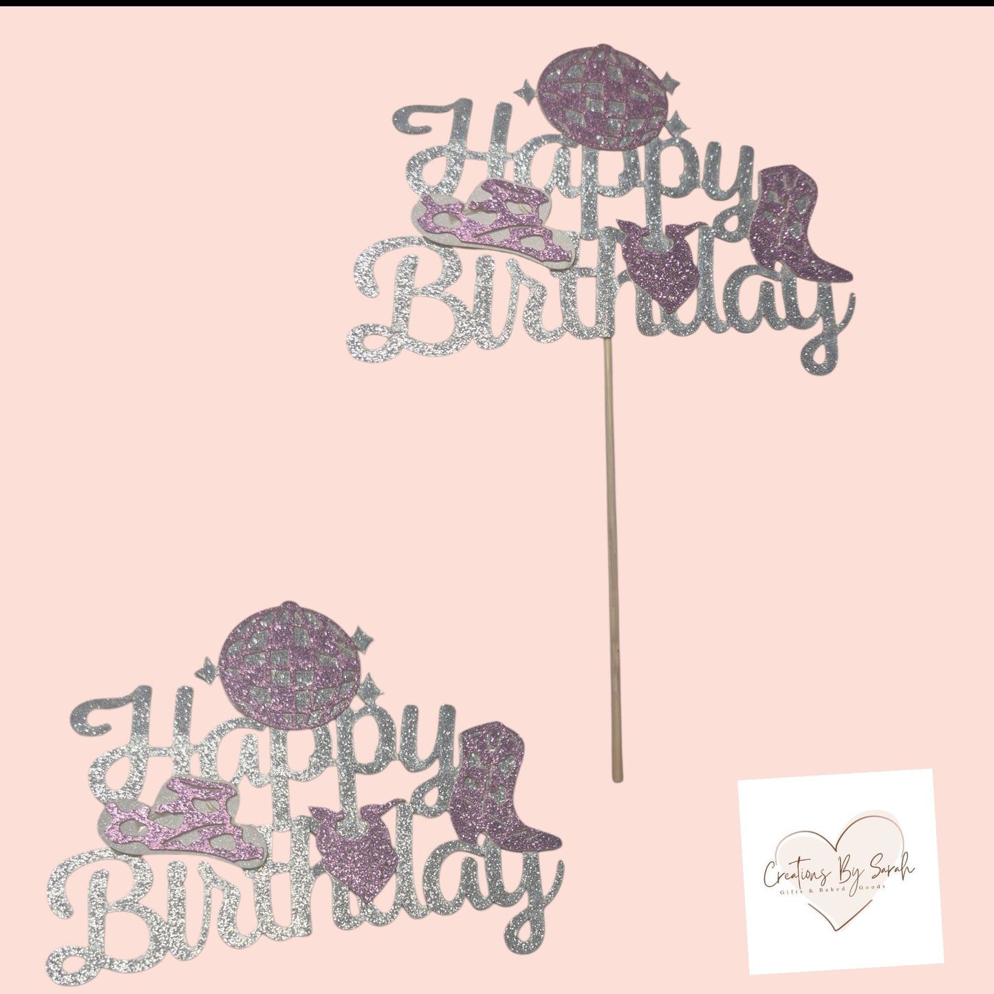 Girly Cow Girl Party Themed Happy Birthday Cake Topper