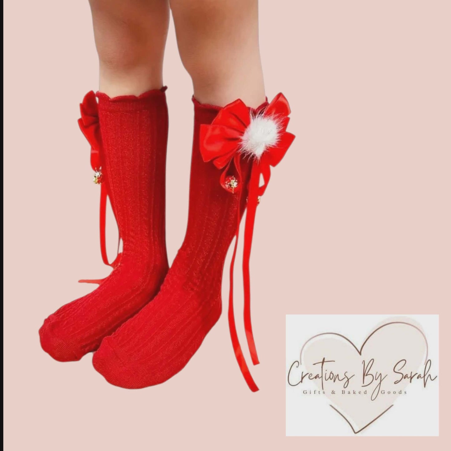 Girls Red Socks, Christmas, Bell, Ages 3-8 Years