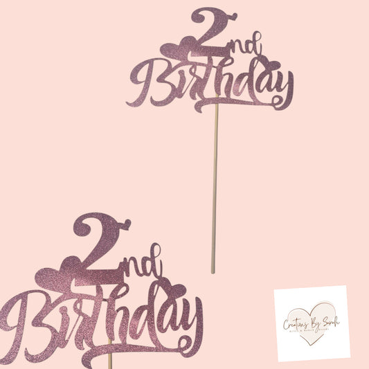 Pink Happy 2nd Birthday Cake topper