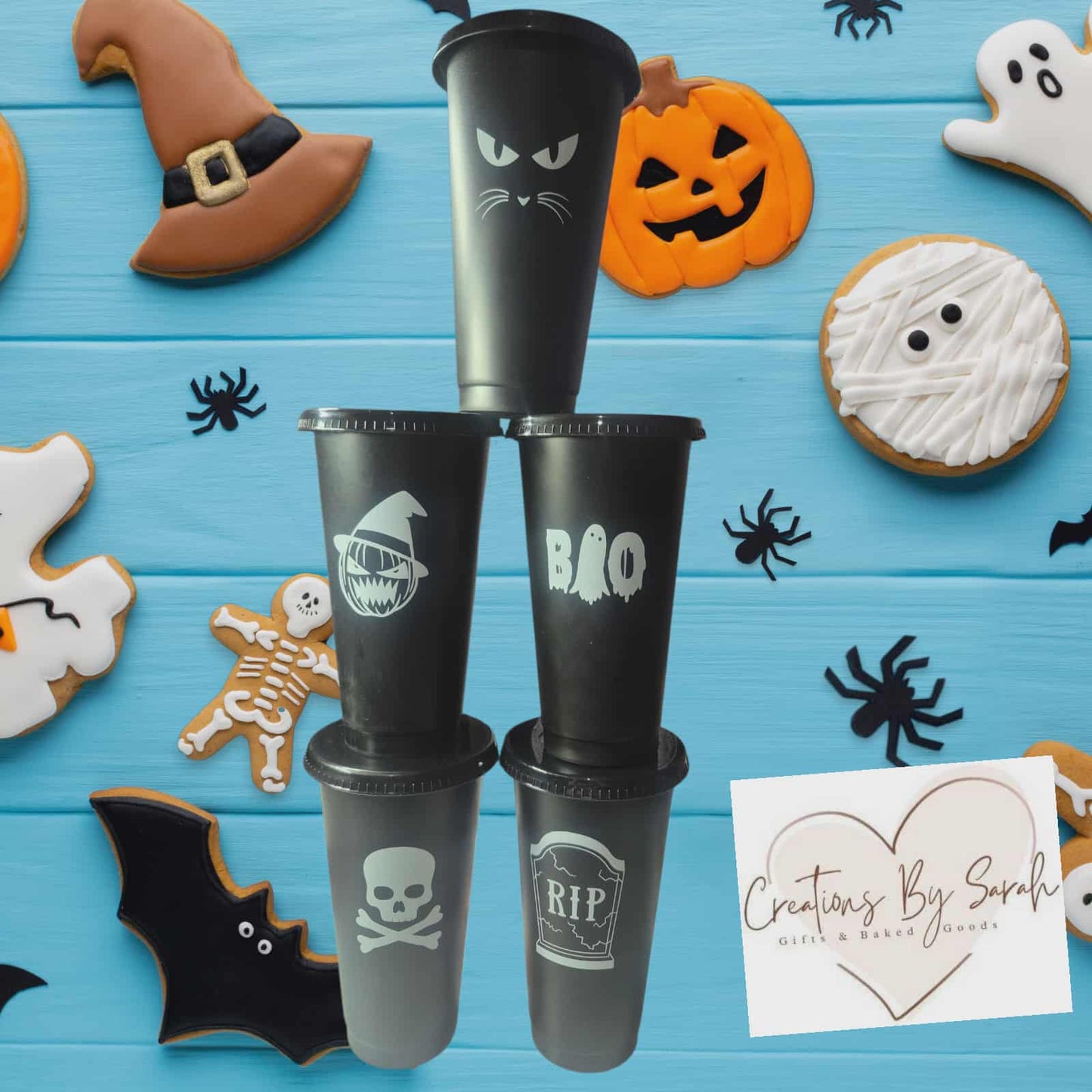 Halloween Black Plastic Cold Drink Tumbler 24oz With Black Straw