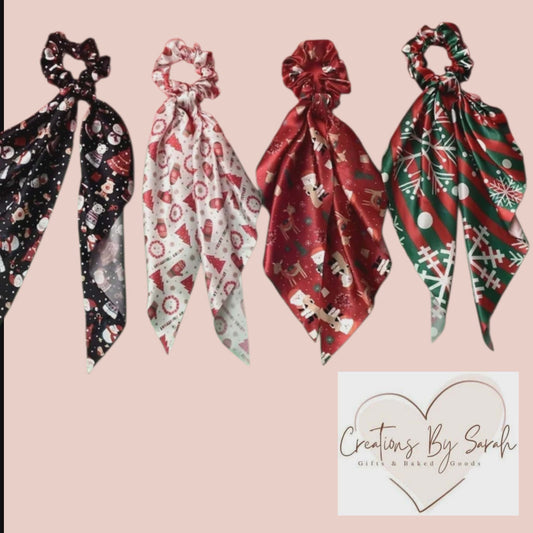 Christmas Themed Scrunchies With Or Without  Scarf Attachment