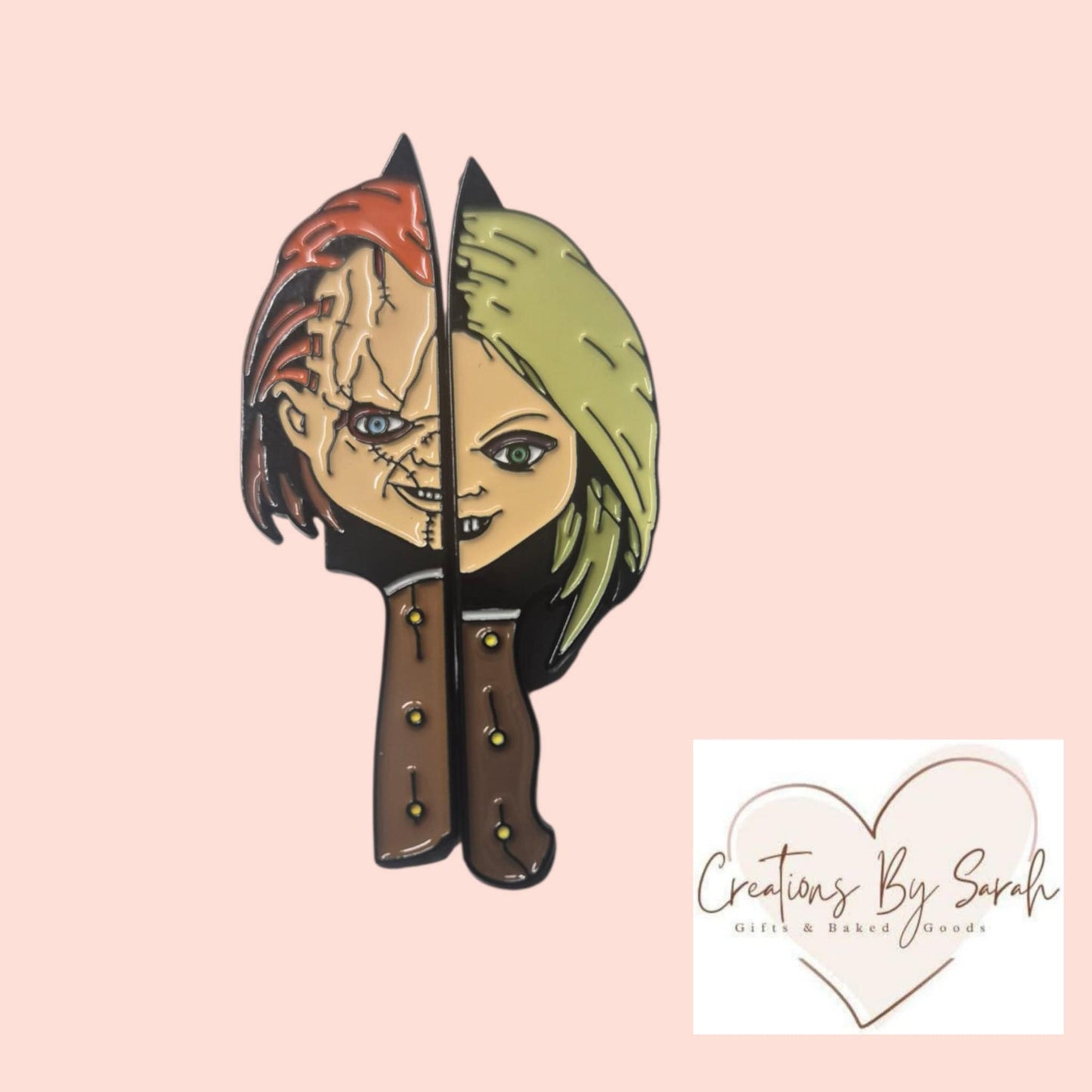 chucky and tiffany enamel pin badge