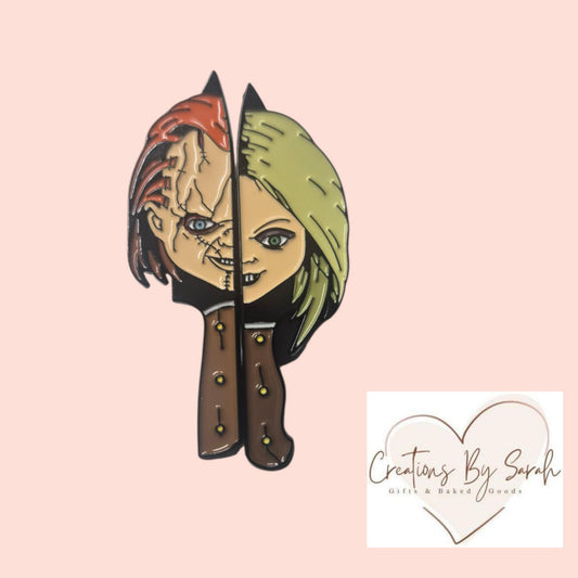 chucky and tiffany enamel pin badge