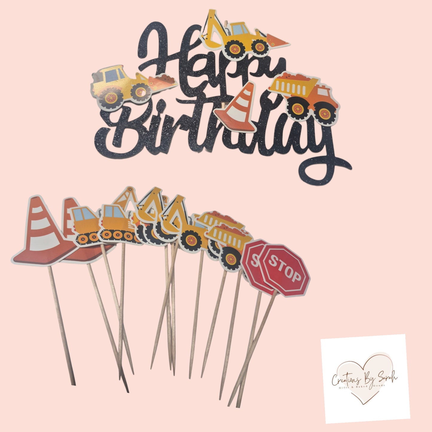 Construction Cake And Cupcake Topper set
