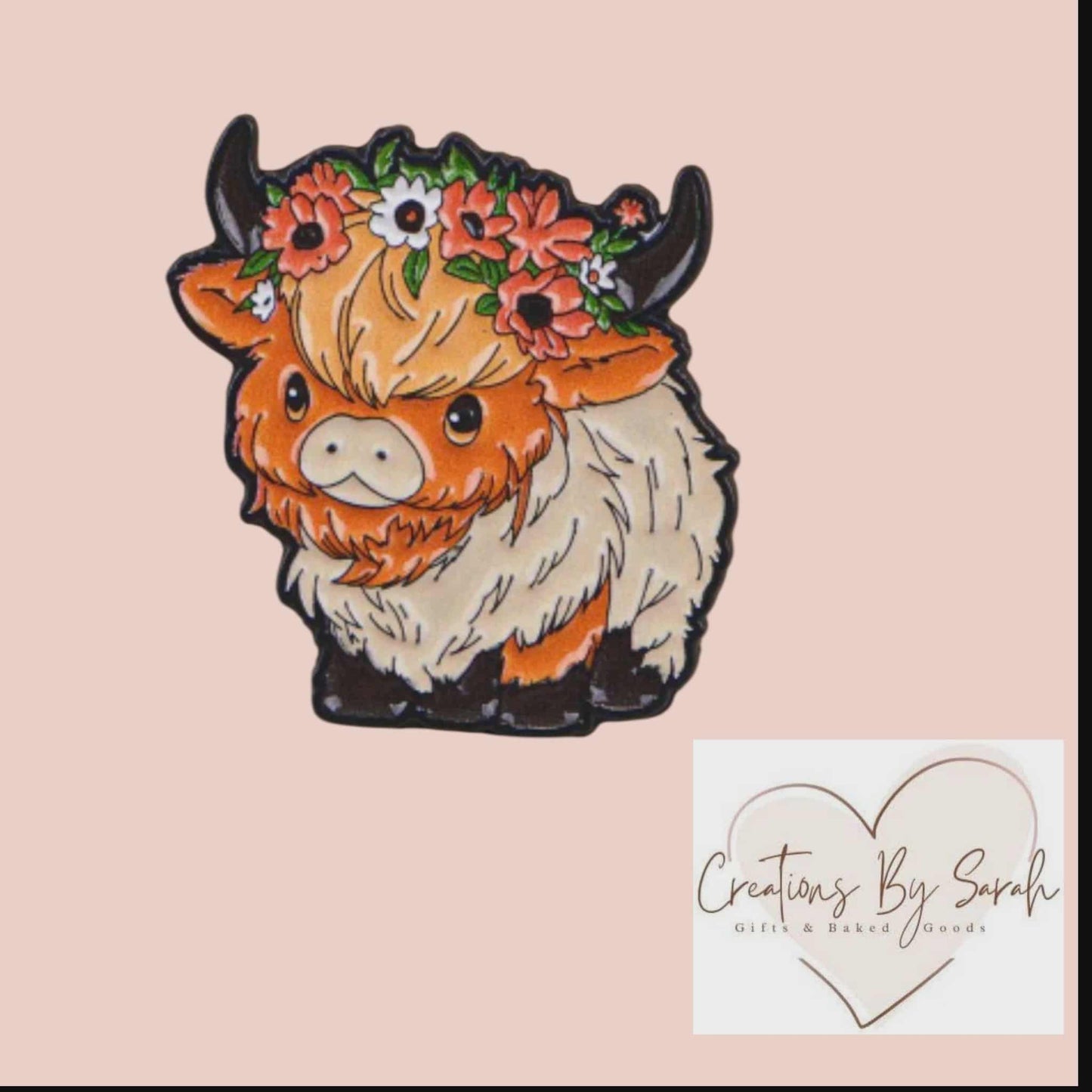 Cute Highland Cow With Flower In Hair Pin Badge