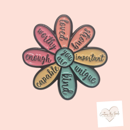 flower motivational pin badge
