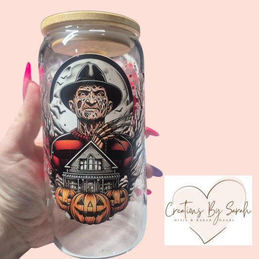 Freddy Krueger 16oz glass drink tumbler