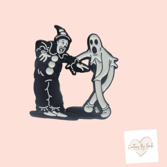 Clown And Ghost Funny Pin Badge