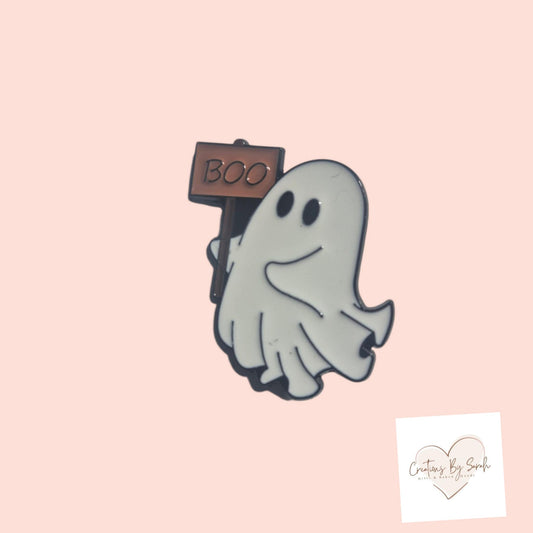 Cute Ghost With Boo Sign Pin Badge