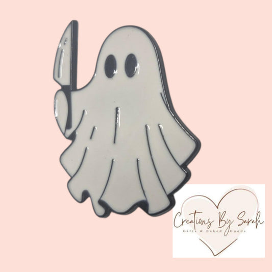 ghost with knife pin badge
