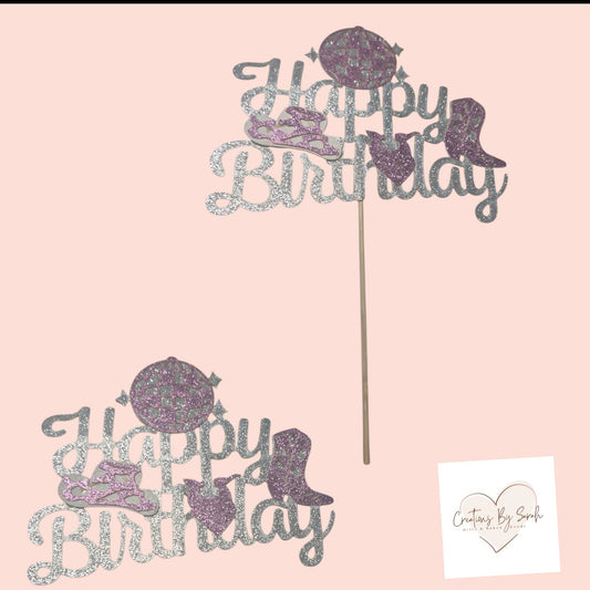 Girly Cow Girl Party Themed Happy Birthday Cake Topper
