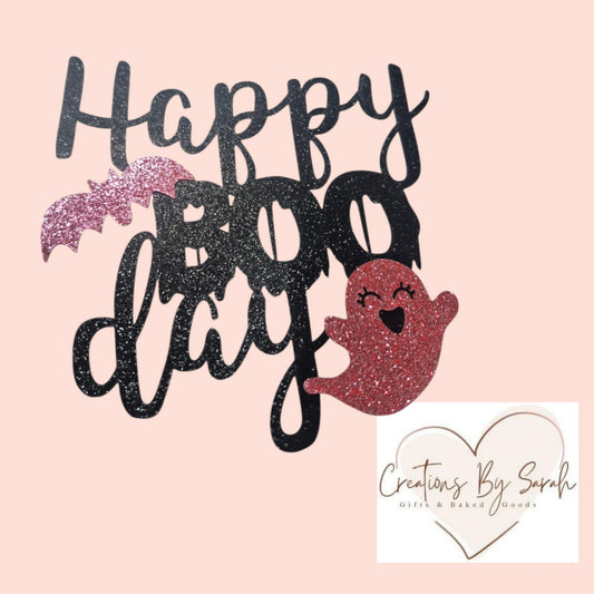 Happy Boo Day Cake Topper Pink Ghost