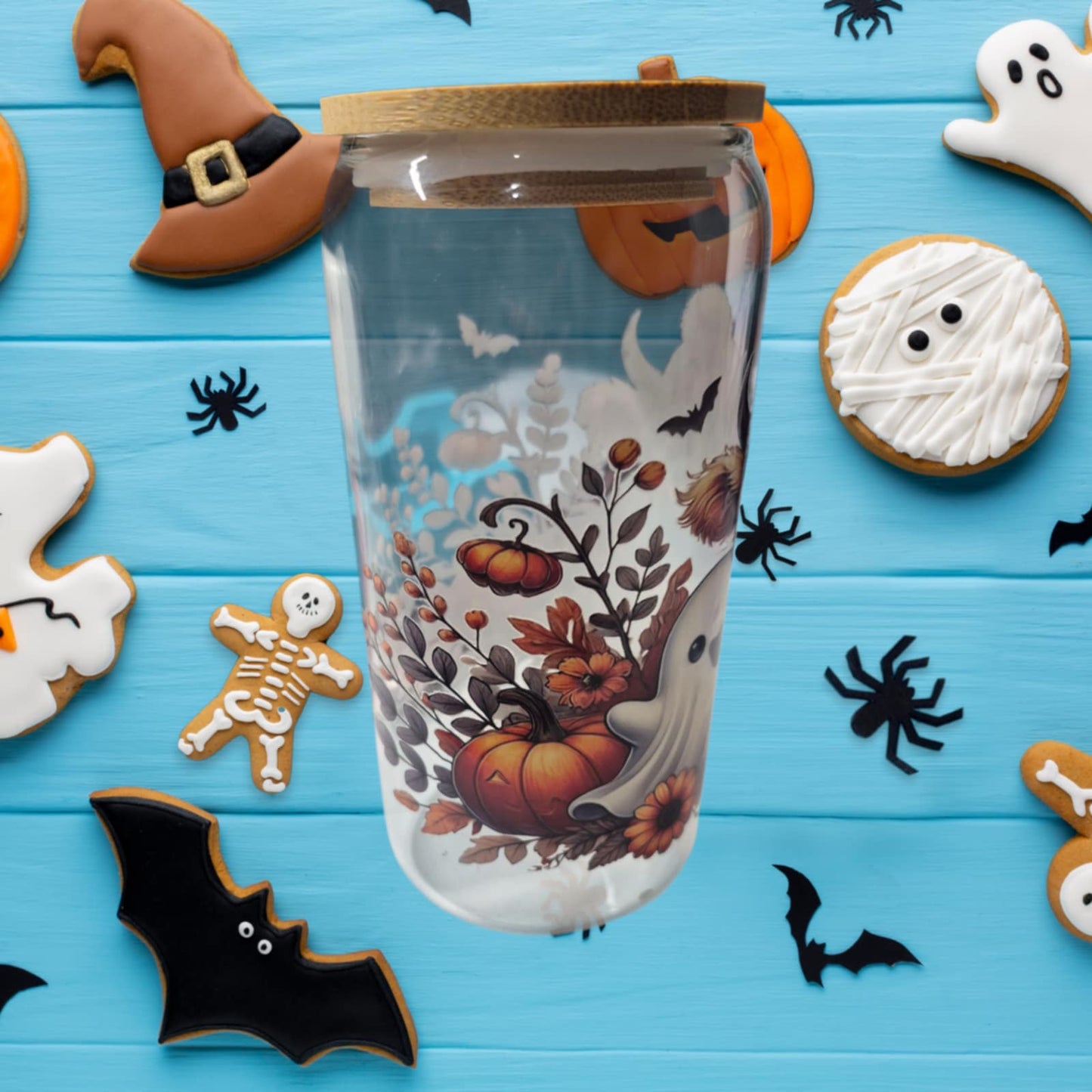 Cute Highland Cow 16oz Halloween/autumn Glass Drink Jar