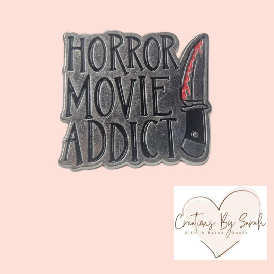 horror movie addict pin badge
