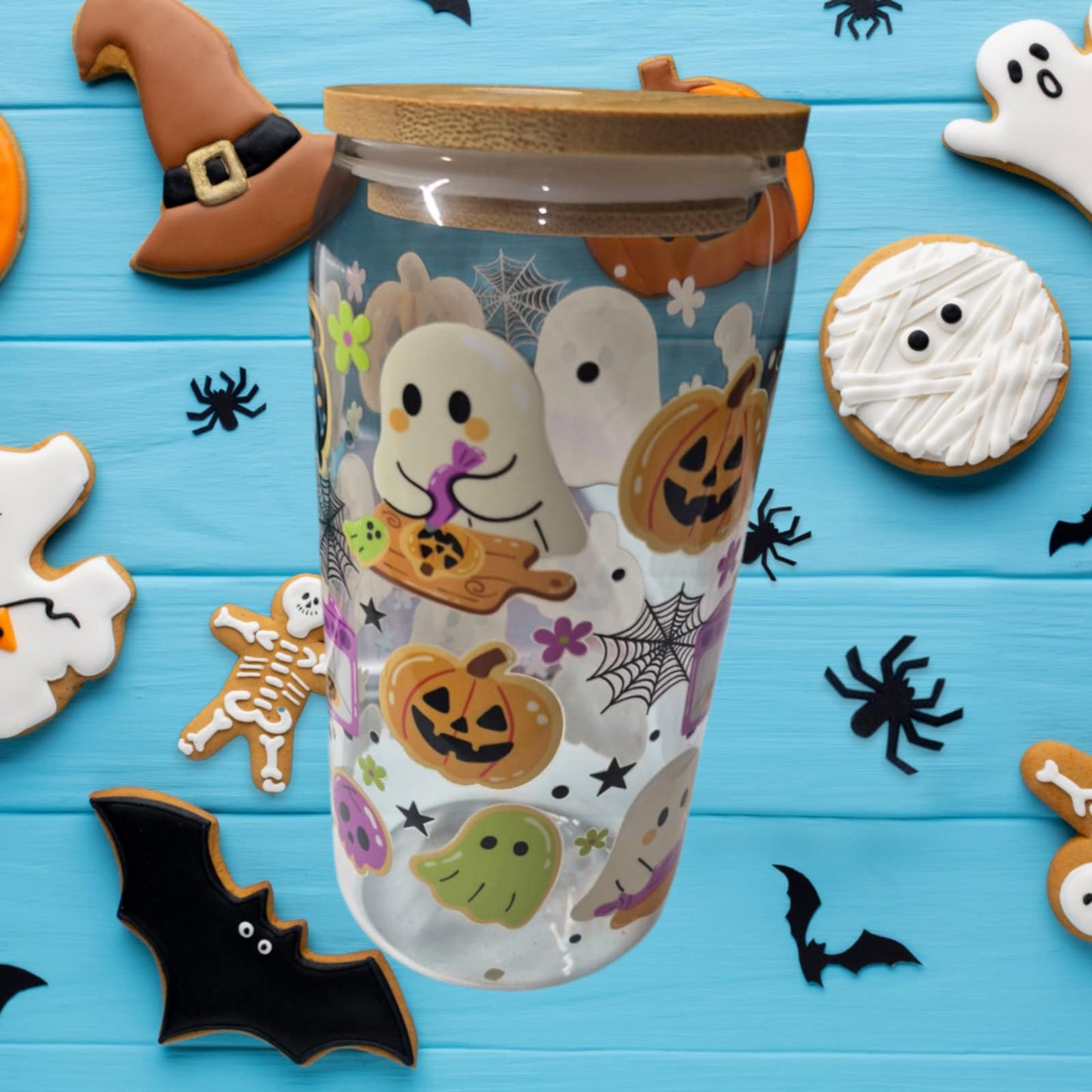 Cute Halloween Ghost pumpkin  Kitchen Themed Glass Tumbler 16oz