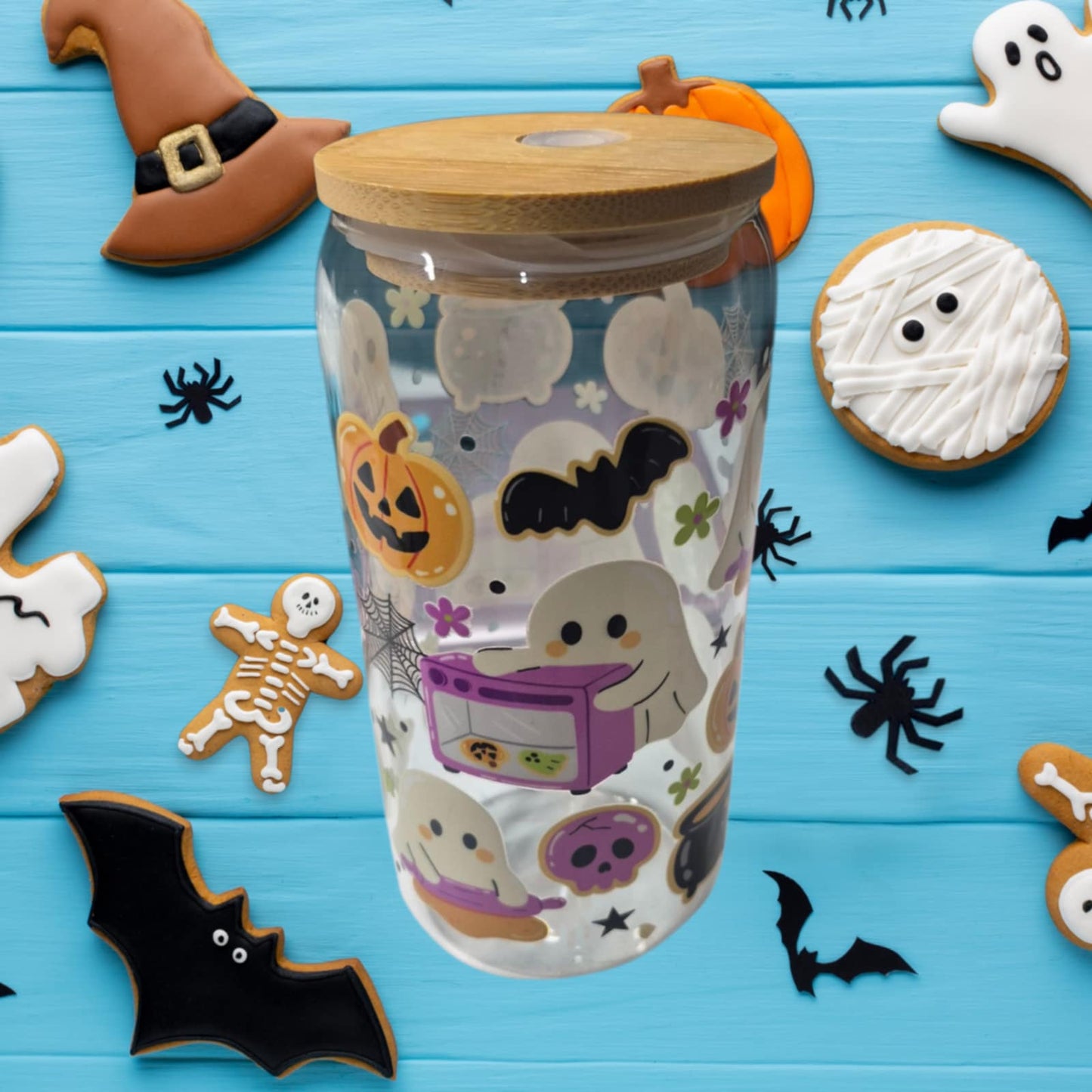 Cute Halloween Ghost pumpkin  Kitchen Themed Glass Tumbler 16oz