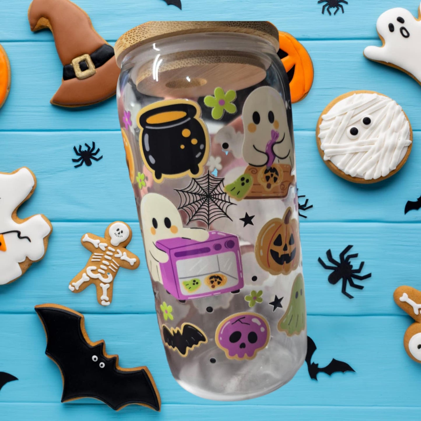 Cute Halloween Ghost pumpkin  Kitchen Themed Glass Tumbler 16oz
