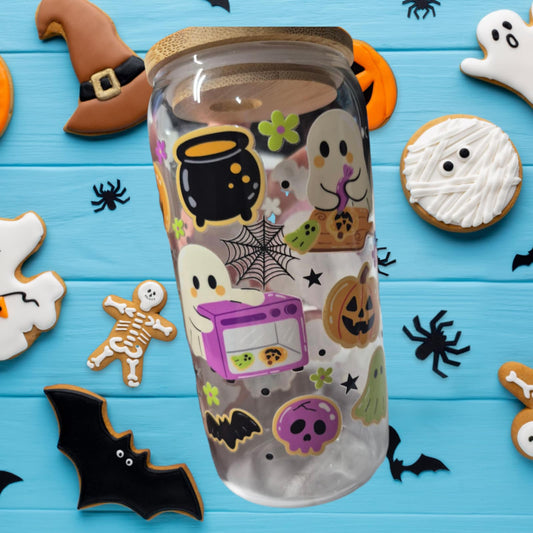 Cute Halloween Ghost pumpkin  Kitchen Themed Glass Tumbler 16oz