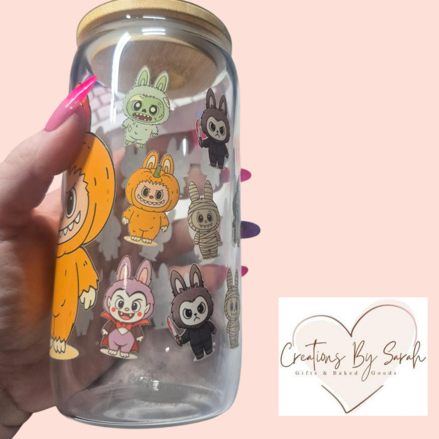 16oz Glass Tumbler Monsters halloween la bu bu