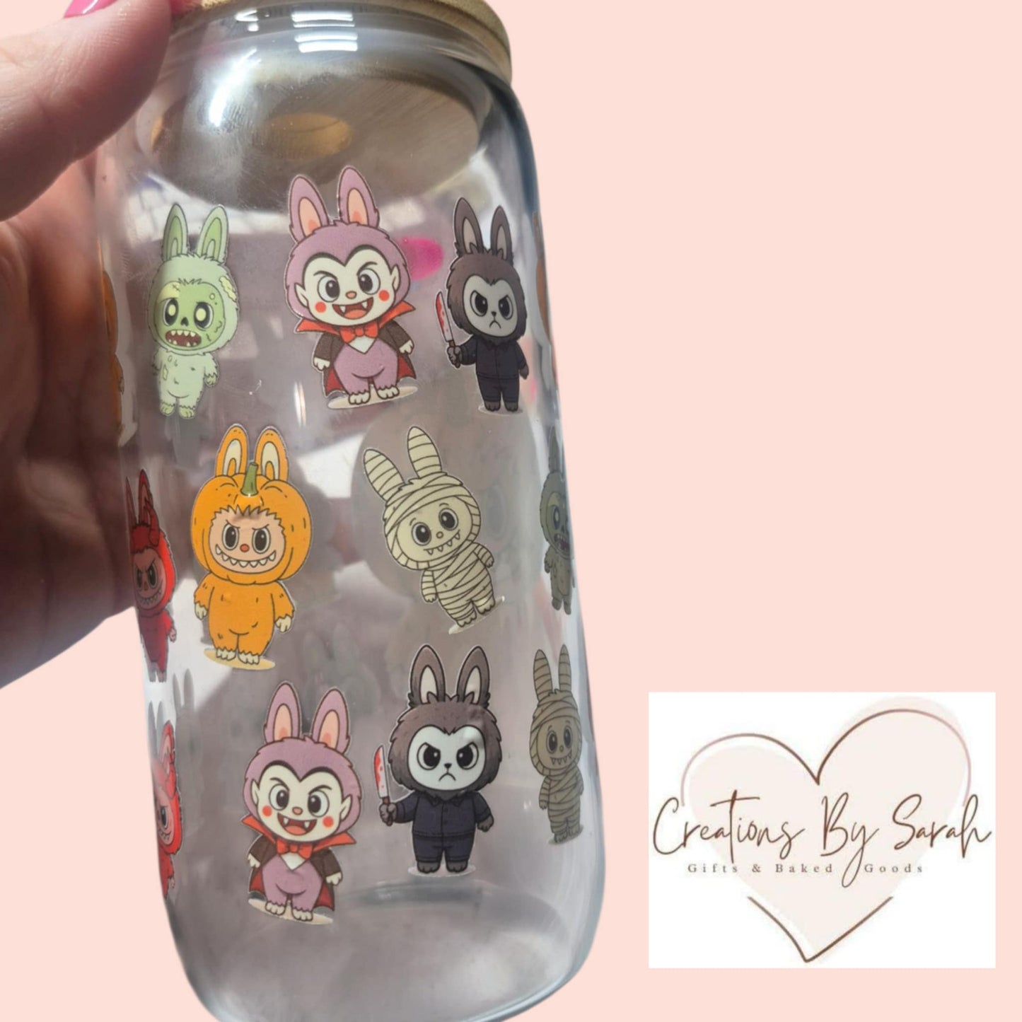 16oz Glass Tumbler Monsters halloween la bu bu