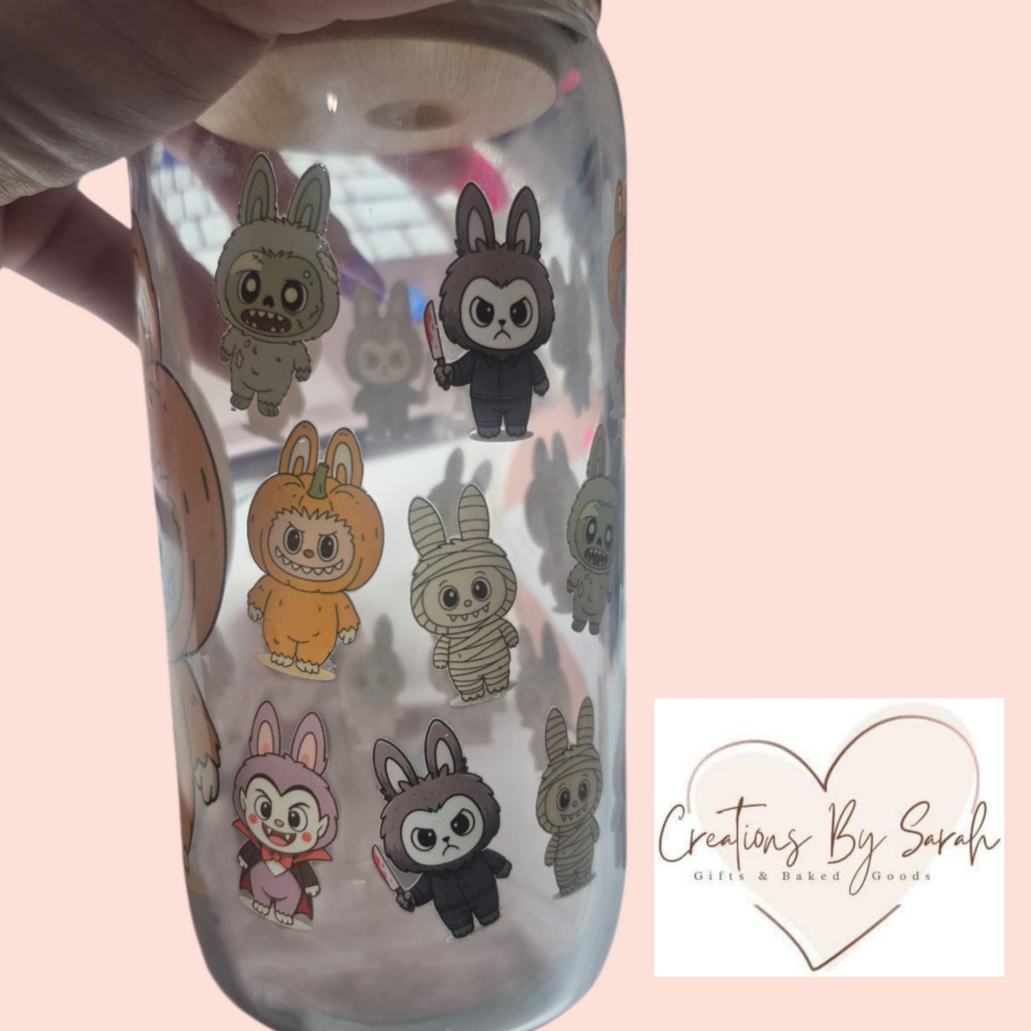 16oz Glass Tumbler Monsters halloween la bu bu