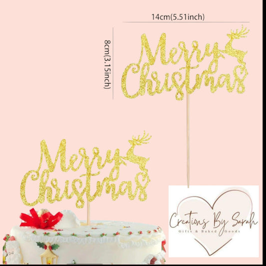 Merry Christmas Cake Topper In Gold