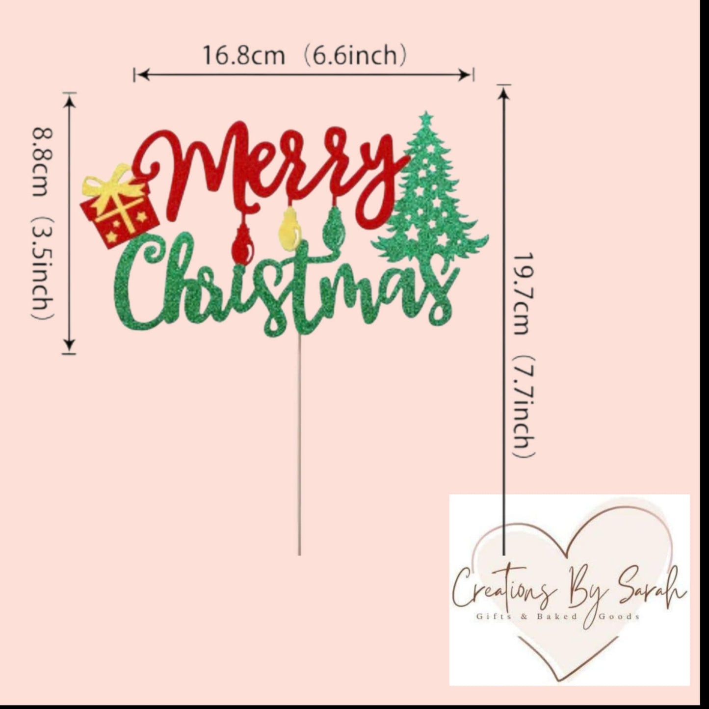 Merry Christmas Red And Green Cake Topper