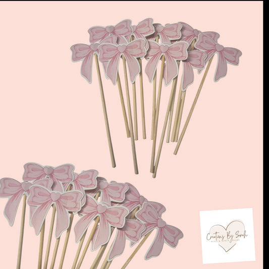 cute pink and white bow cupcake toppers
