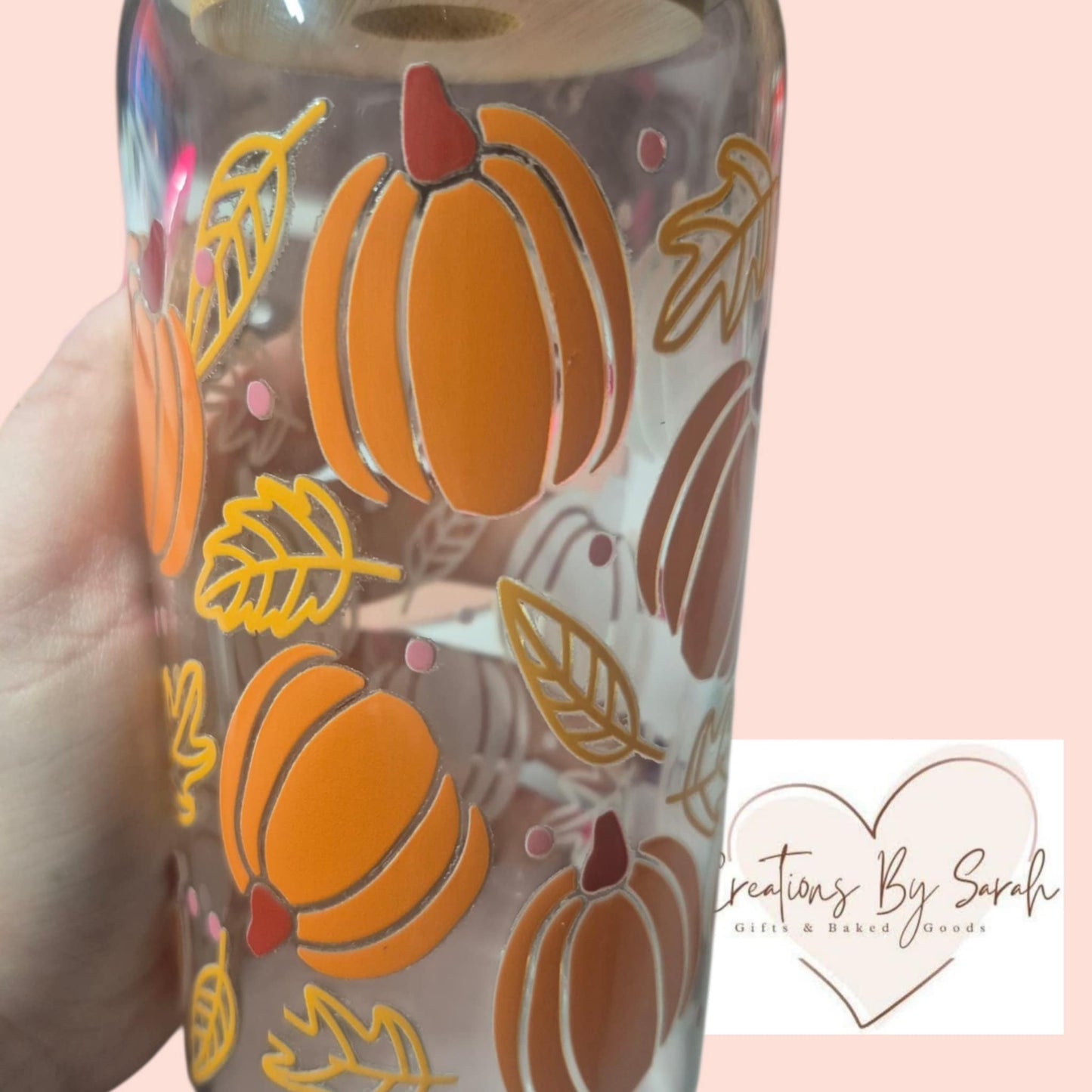 Pumpkin autumn 16oz cold drink glass tumbler