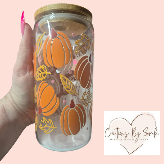 Pumpkin autumn 16oz cold drink glass tumbler