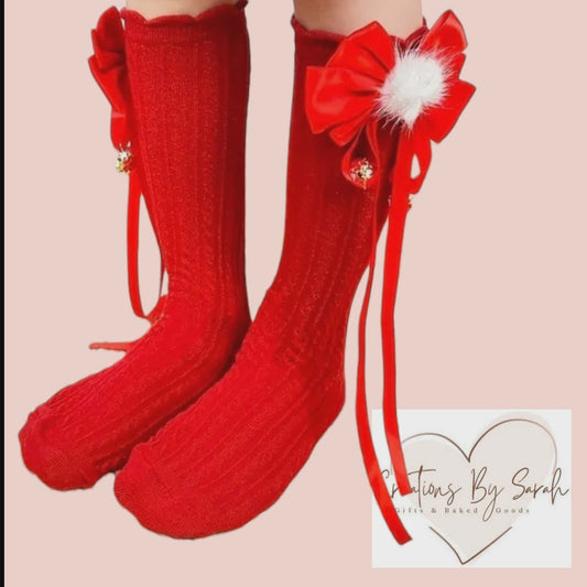 Girls Red Socks, Christmas, Bell, Ages 3-8 Years
