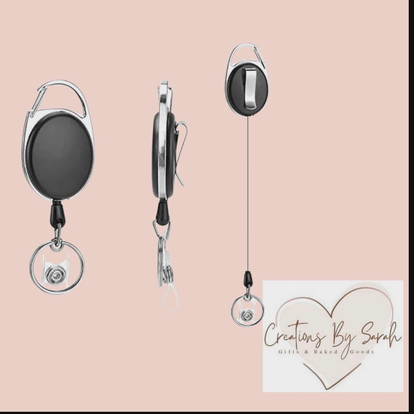 Retractable Reel With Carabiner Belt Clip And Key Ring for badge holders