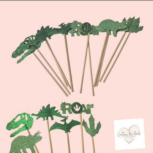 Cute dinosaur theme cupcake toppers in green