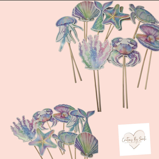 cute girl sea life cupcake toppers