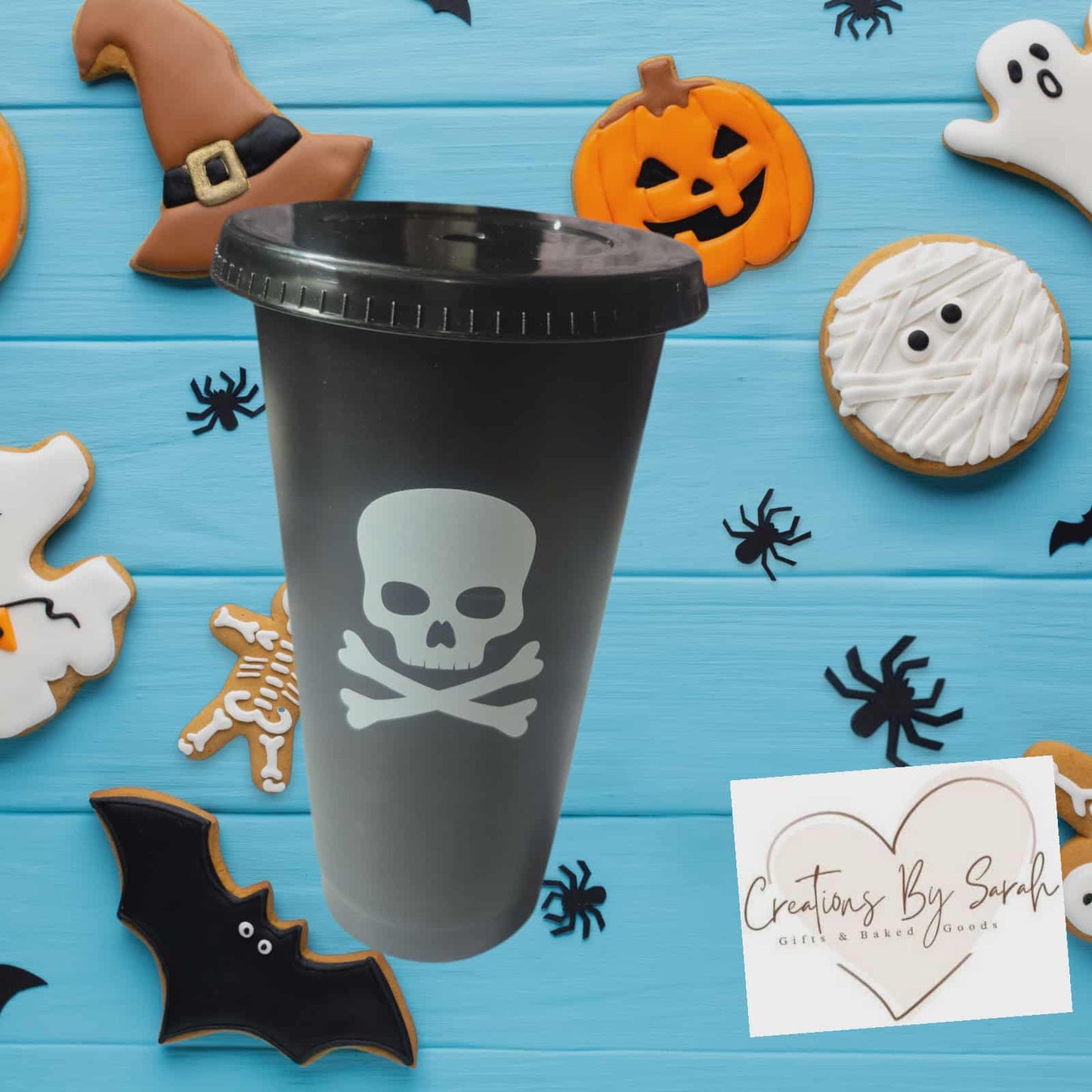 Halloween Black Plastic Cold Drink Tumbler 24oz With Black Straw