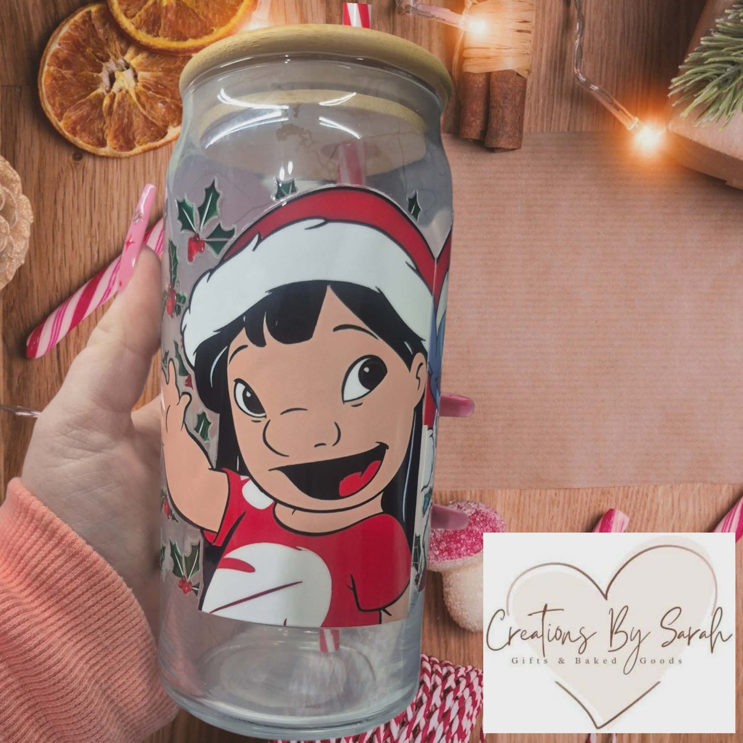 Lilo And Stitch Christmas 16oz Glass Tumbler