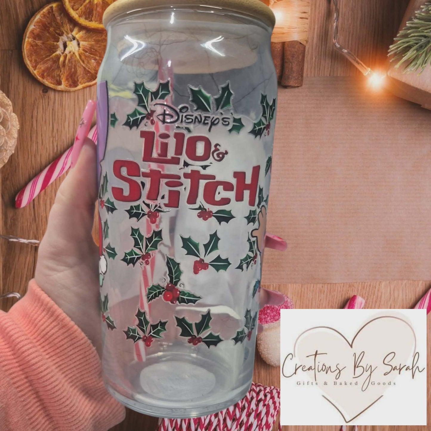 Lilo And Stitch Christmas 16oz Glass Tumbler