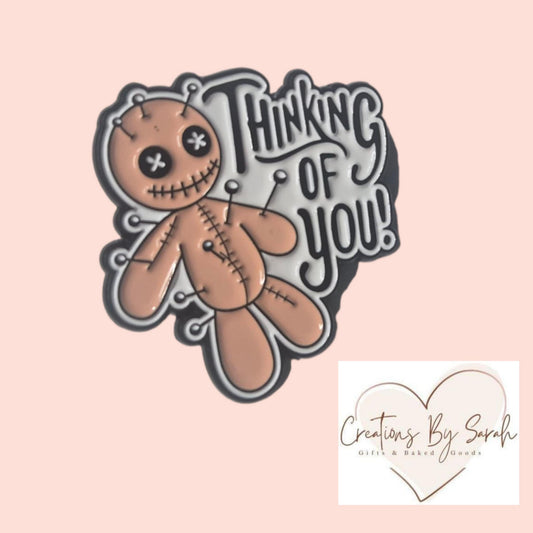 voodoo doll thinking of you pin badge